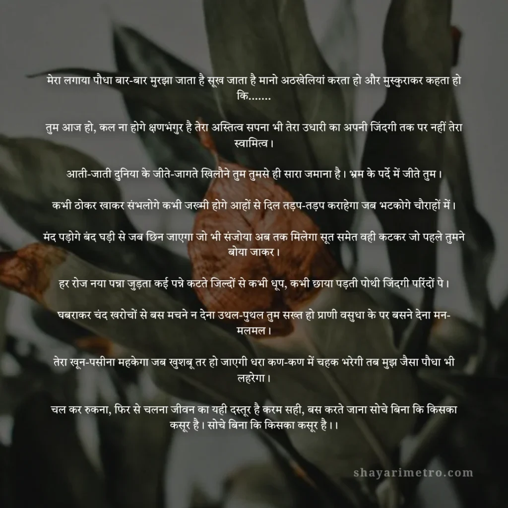 Hindi Mein Kavita: 10 बेहतरीन हिंदी कविताएँ जो दिल को छू जाएँ 3 Hindi Mein Kavita: 10 बेहतरीन हिंदी कविताएँ जो दिल को छू जाएँ: मुरझाती आशा | ShayariMetro